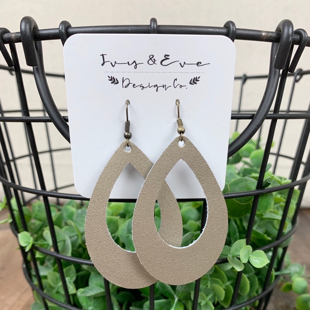 Genuine Leather Gold Cut Out Drop Earrings
